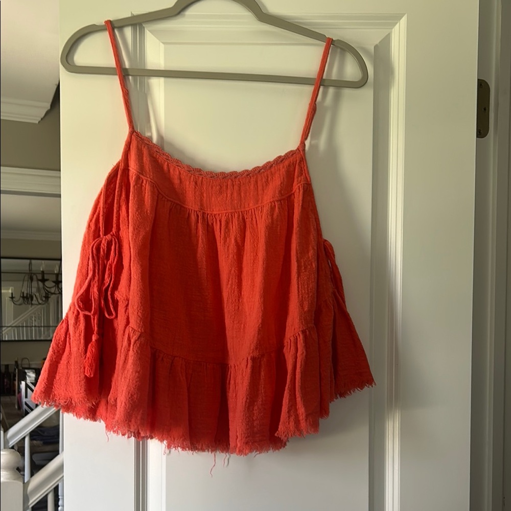 Aerie Cropped Babydoll Gauzy Open Side Coral Tank Top Size L